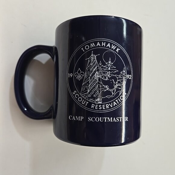 Vintage Boy Scout Mug Tomahawk Scout Master 1992 '92 Camp Navy Blue BSA - Picture 2 of 4
